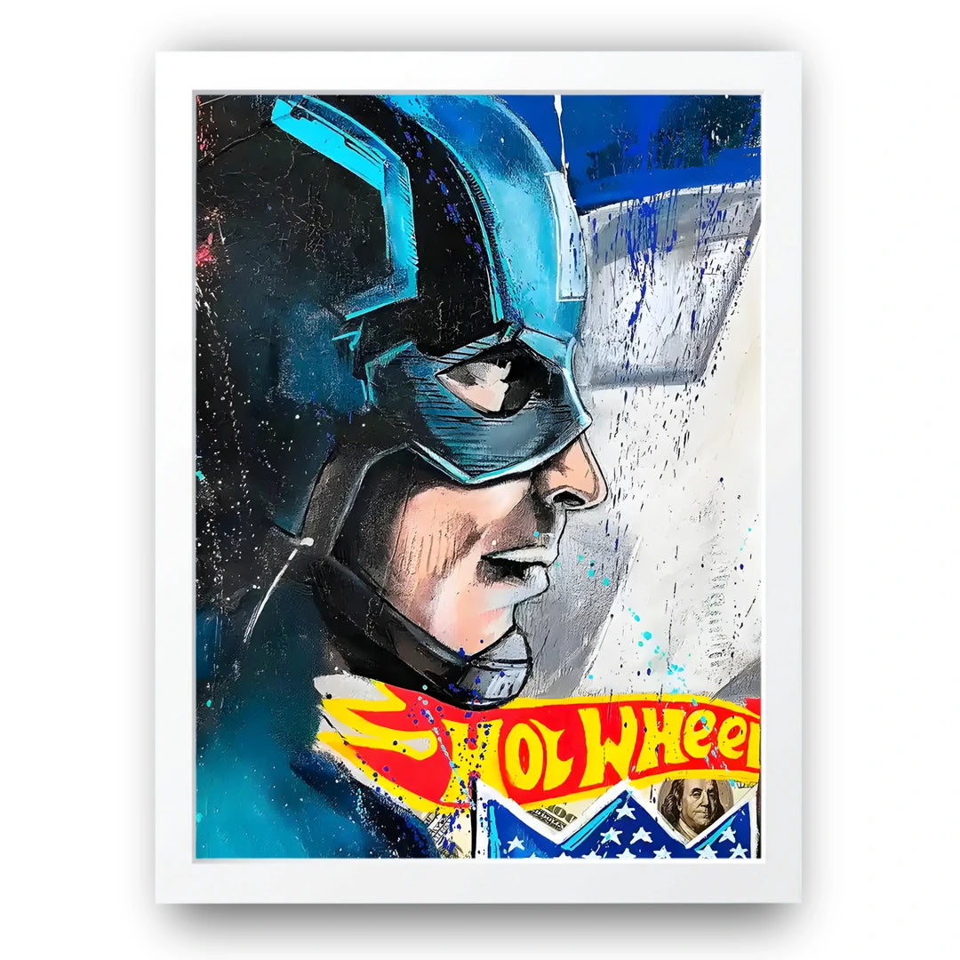 Racer Helmet Pop art poster in white frame