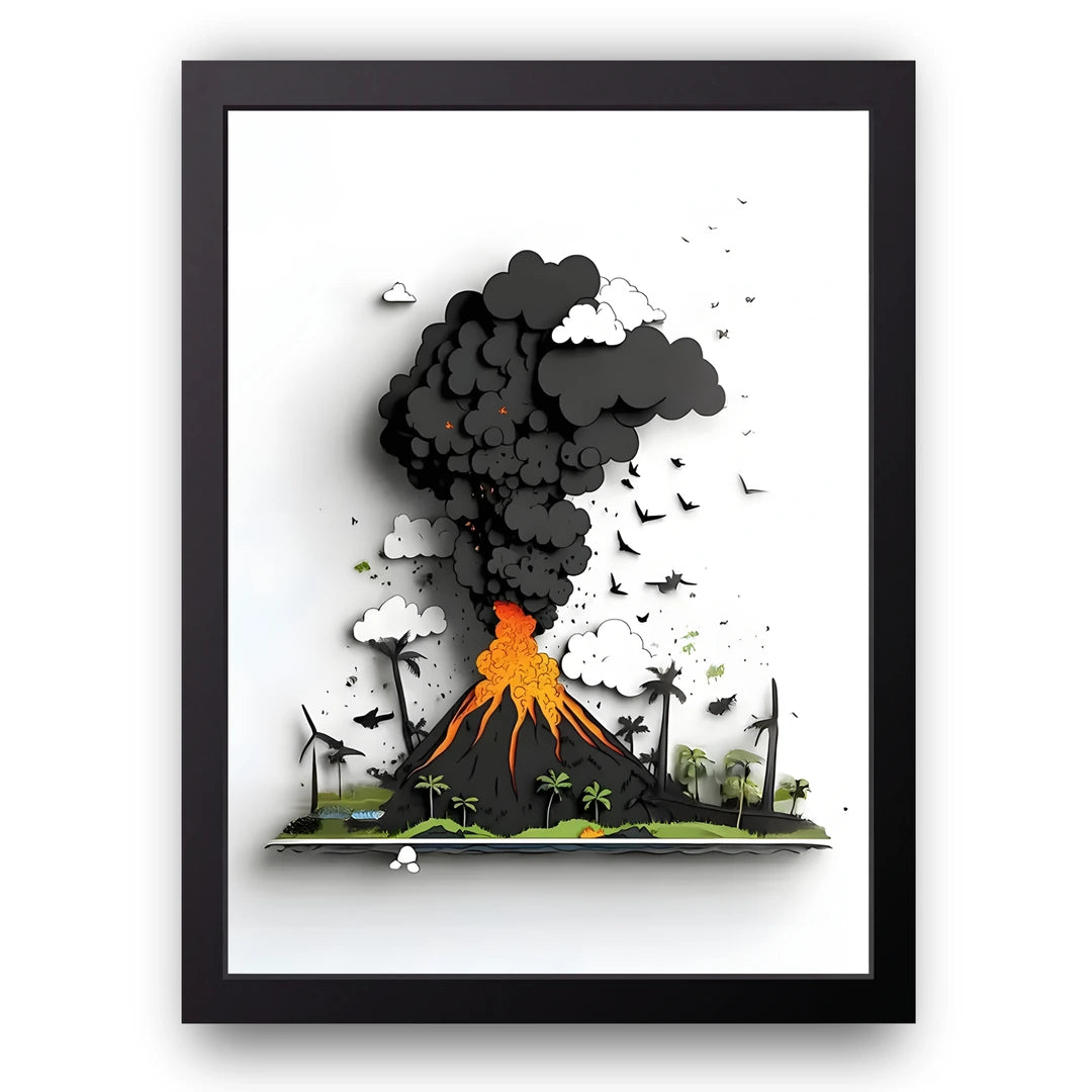 Paper Volcano art poster in black frame