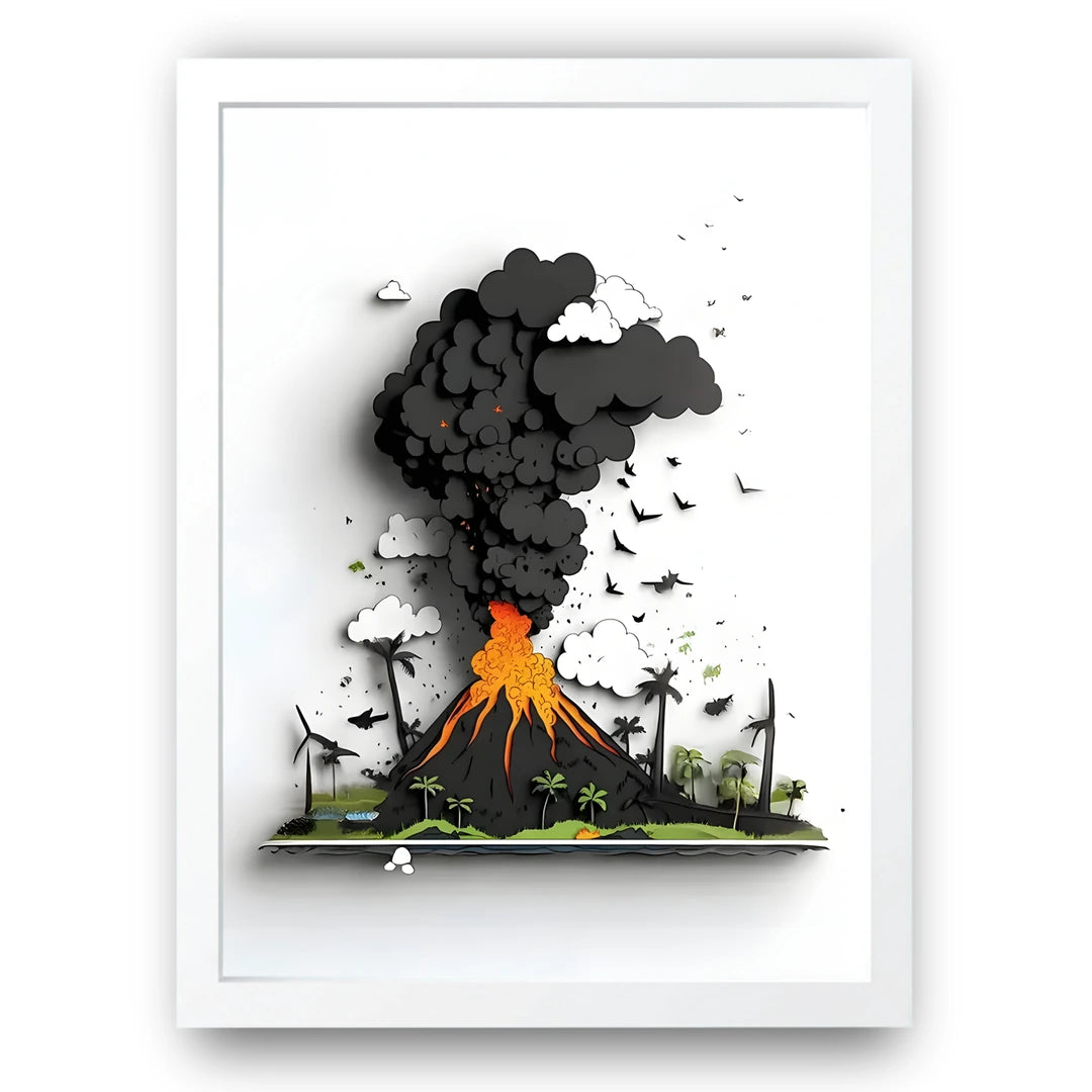 Paper Volcano art poster in white frame