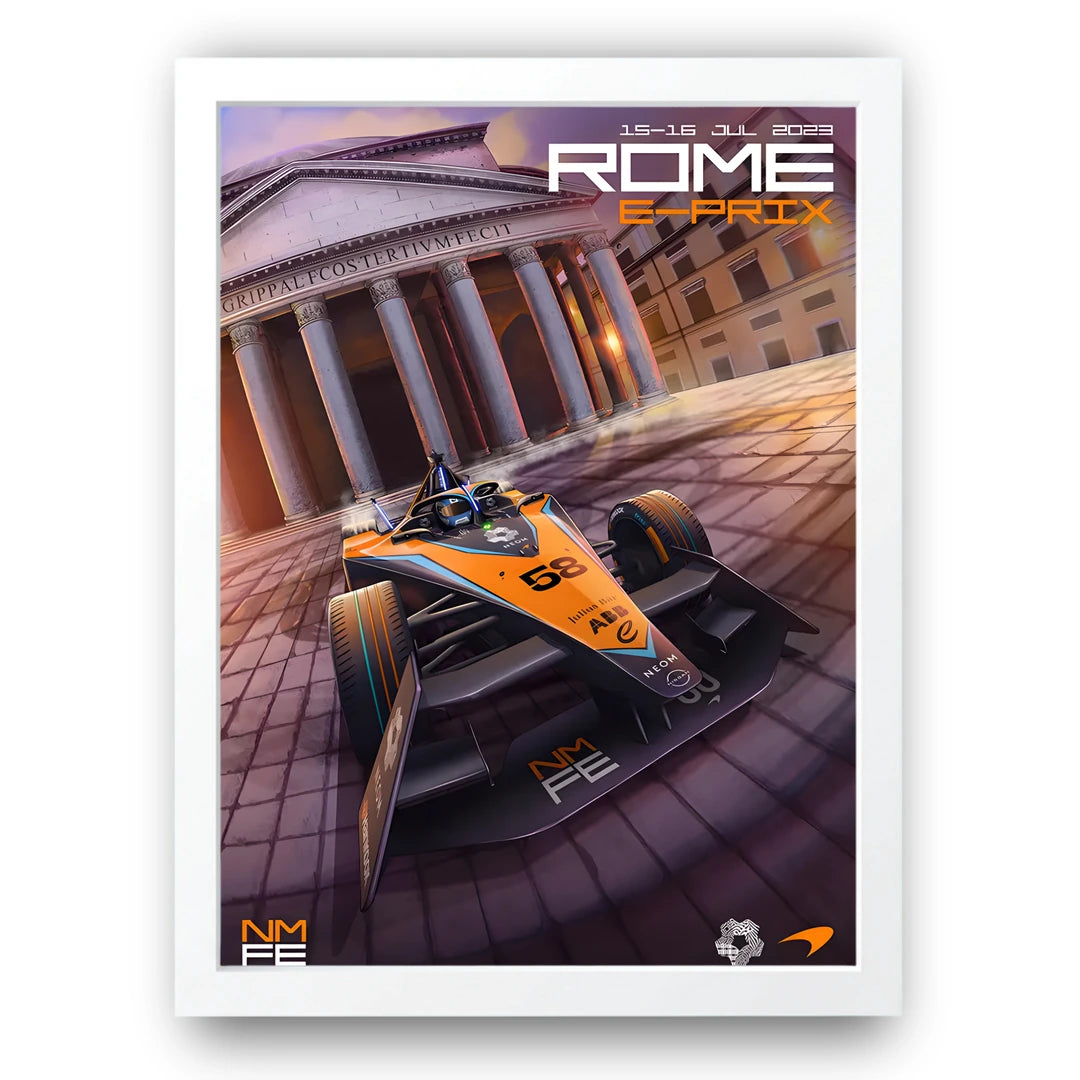 Rome E-Prix sport poster in white frame