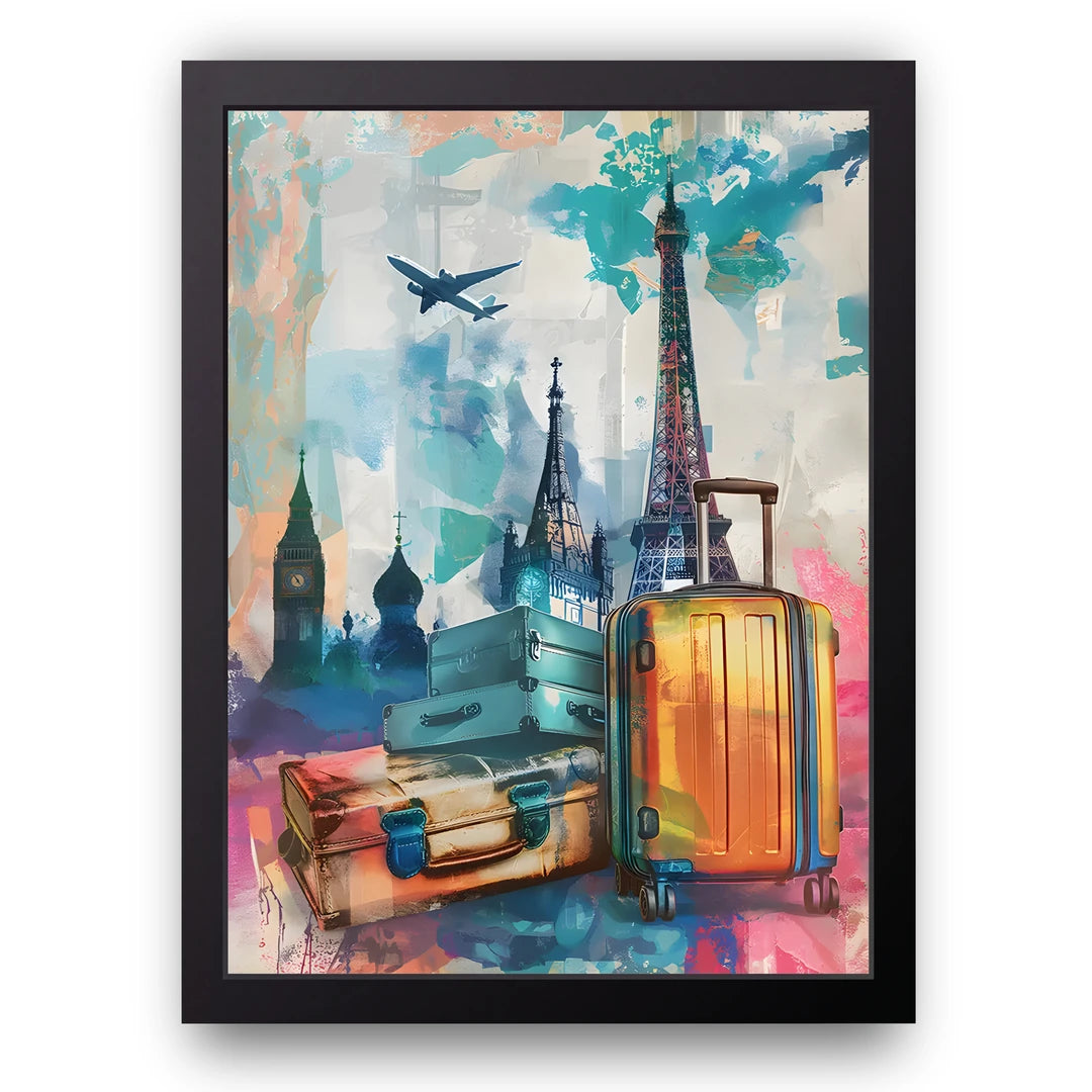 Travel Collage travel poster in black frame