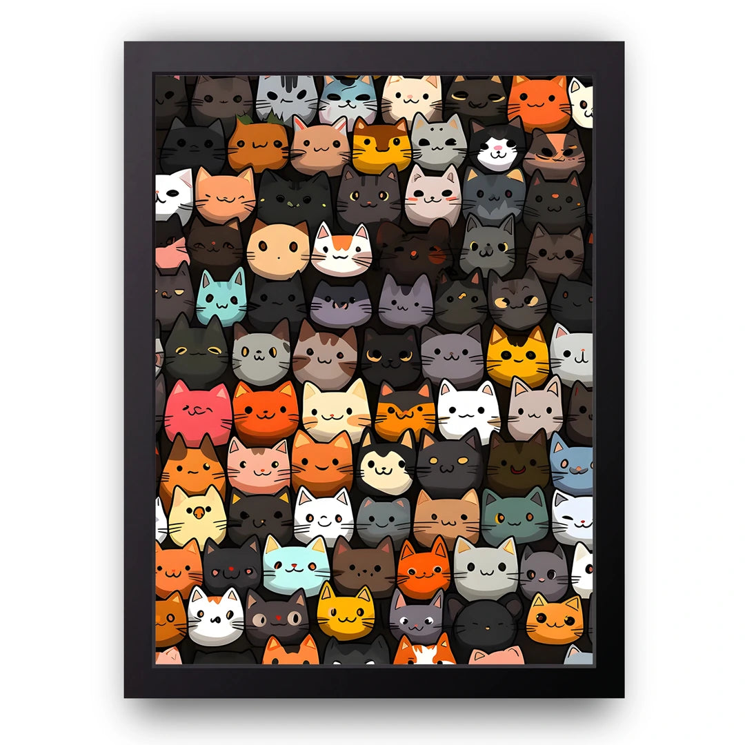 Cat Faces animal poster in black frame