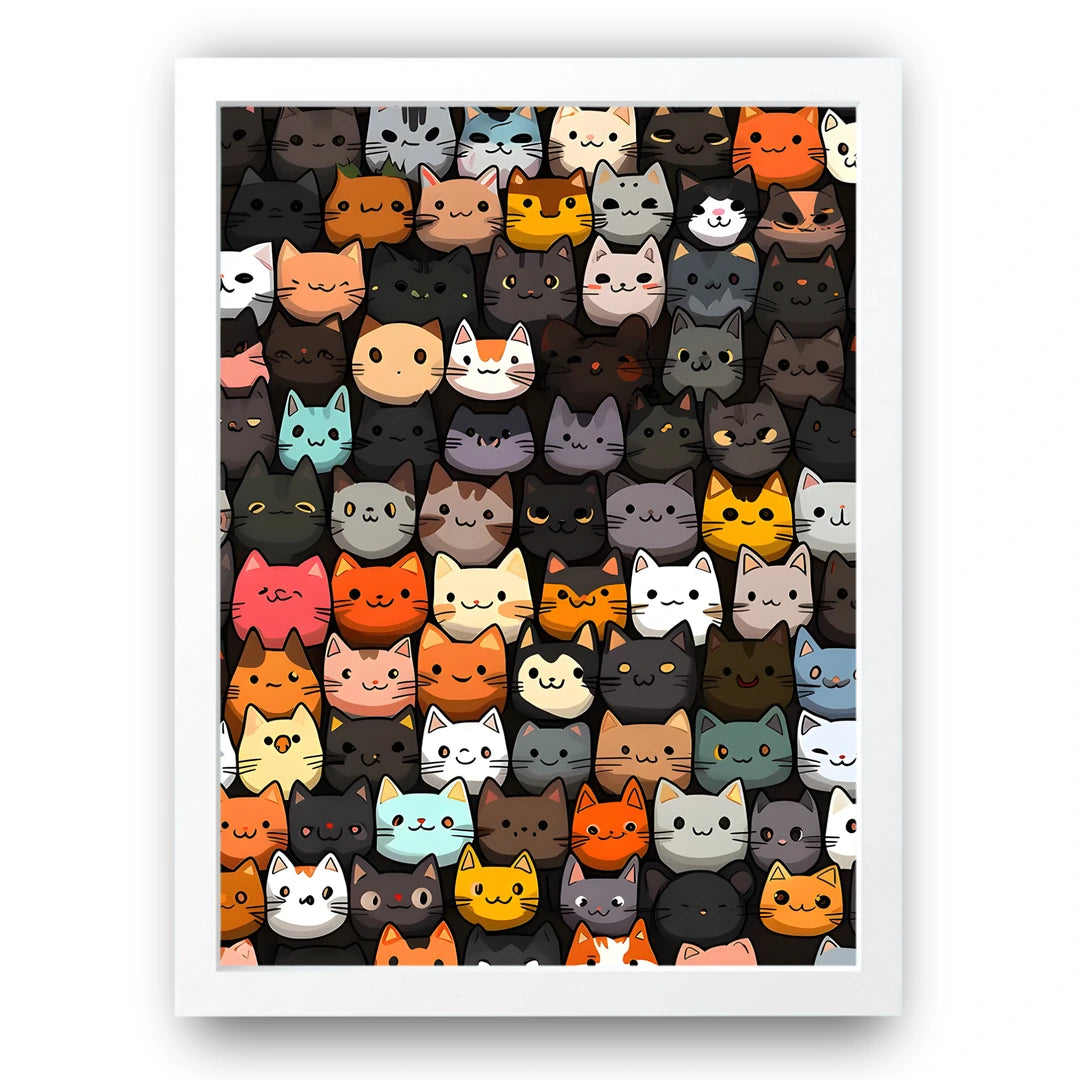 Cat Faces animal poster in white frame