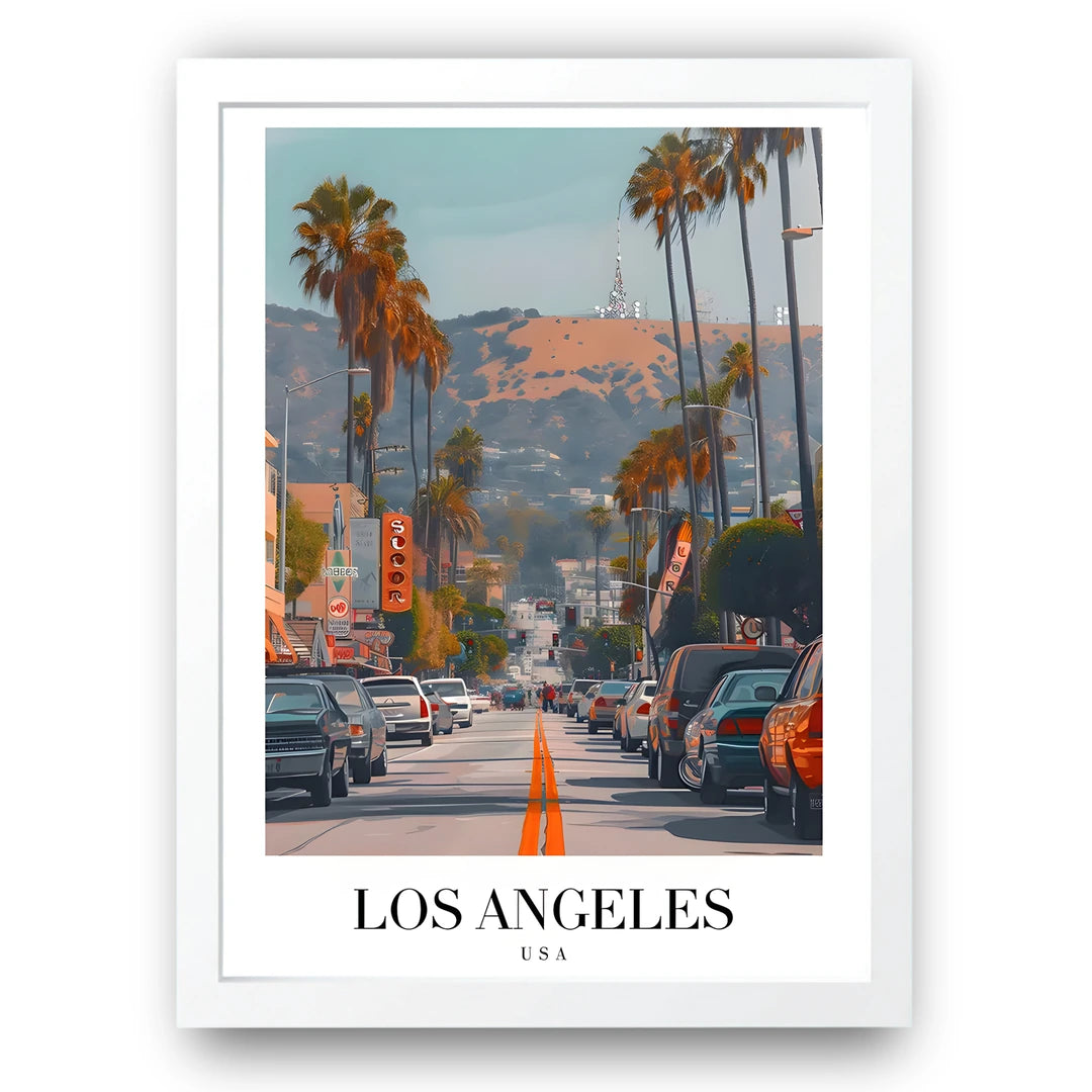 Los Angeles travel poster in white frame