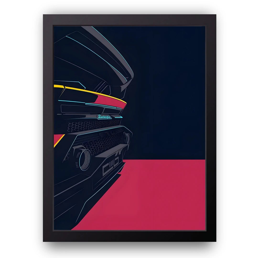 Countach Lines car poster in black frame