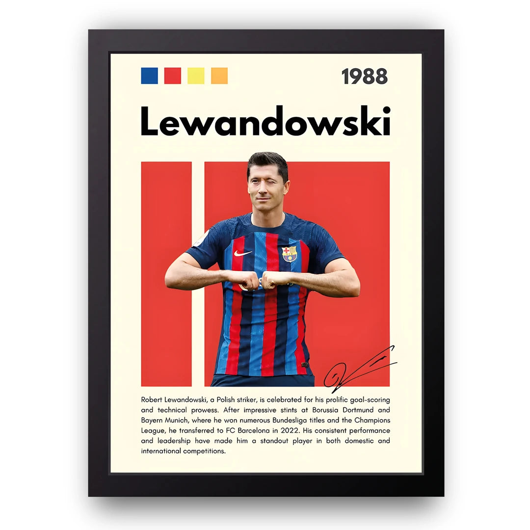 Lewandowski football legend poster in black frame