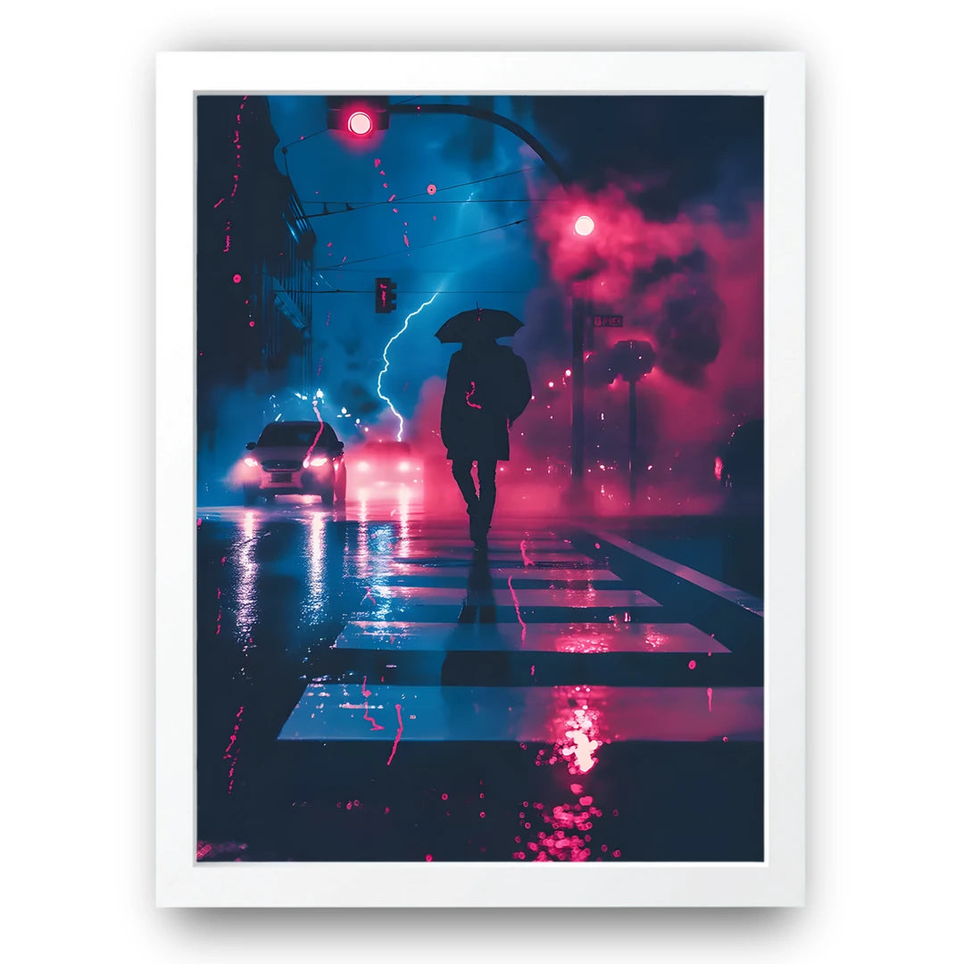 Neon Crossing art poster in white frame