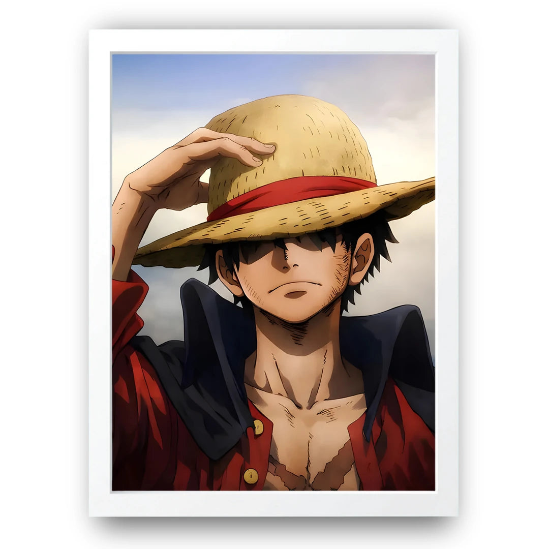 Straw Hat anime poster in white frame