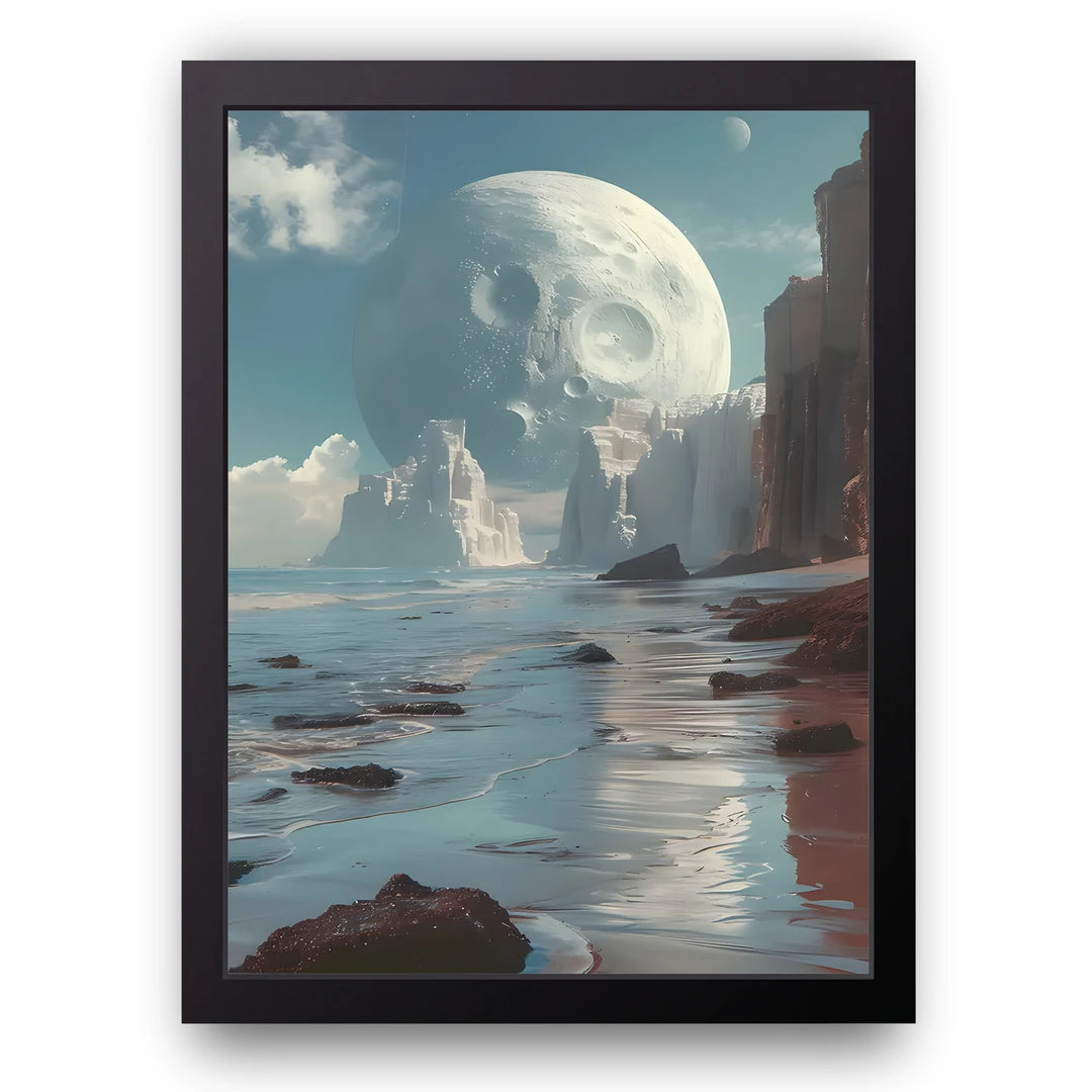 Moon Over The Coast art poster in black frame