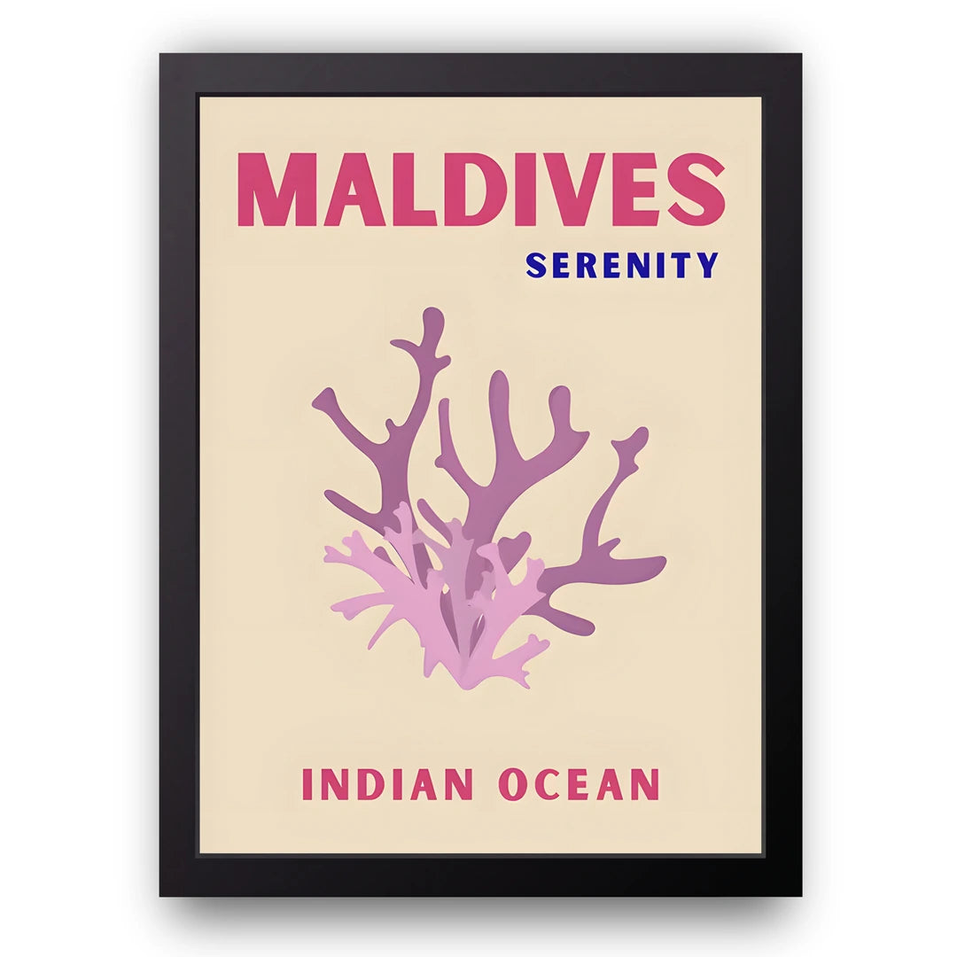 Maldives Serenity travel poster in black frame