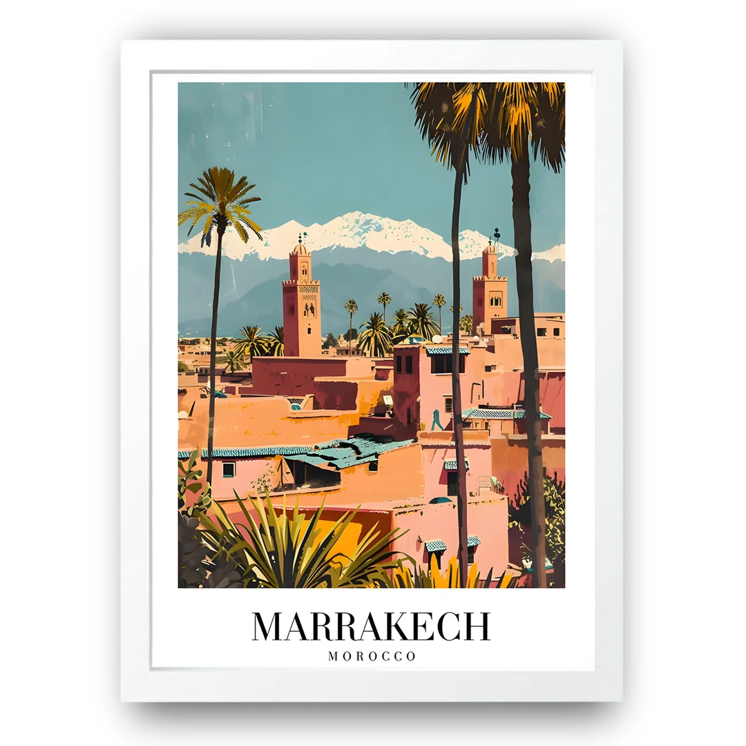Marrakech travel poster in white frame