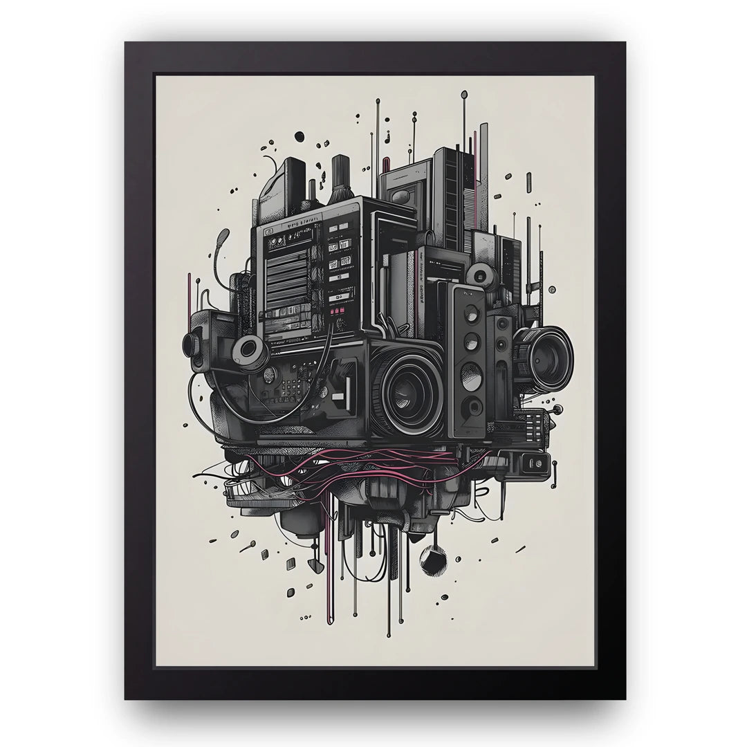 Speaker Stack art poster in black frame