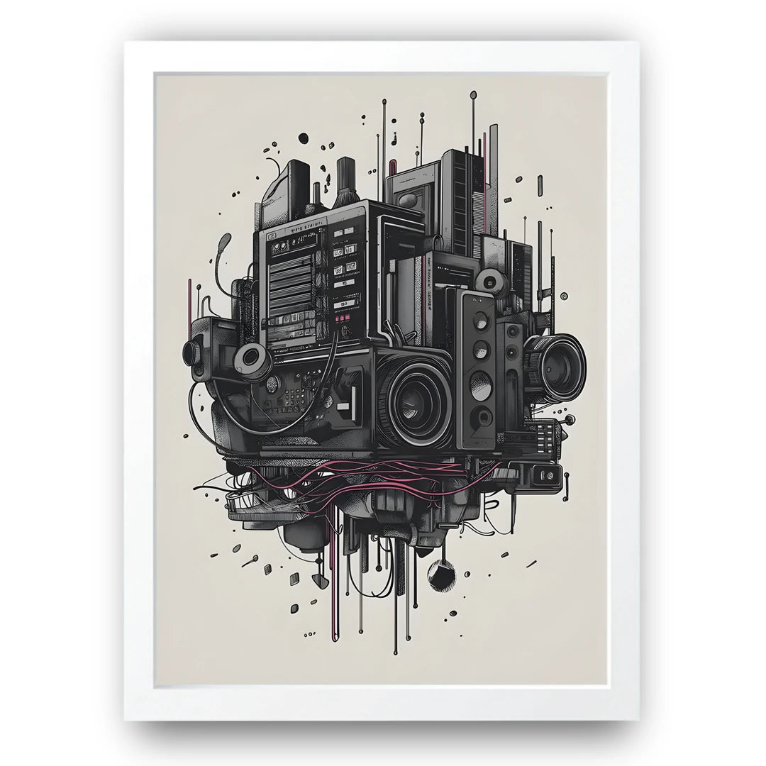 Speaker Stack art poster in white frame