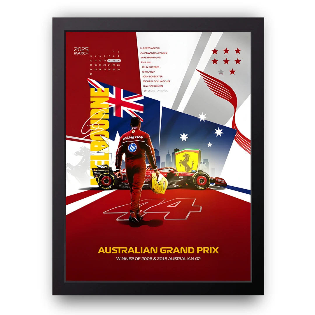 Melbourne Grand Prix sport poster in black frame