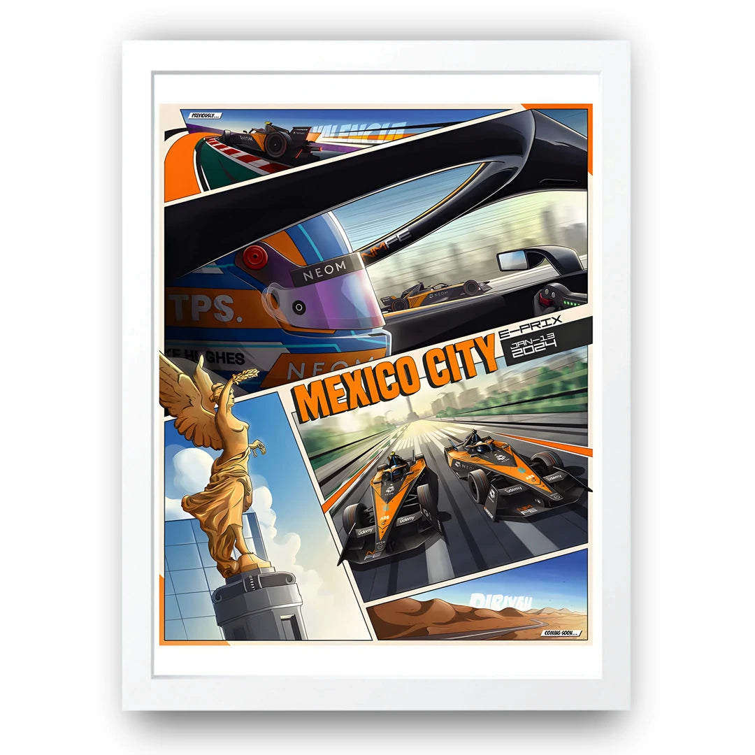 Mexico E-Prix Angel sport poster in white frame