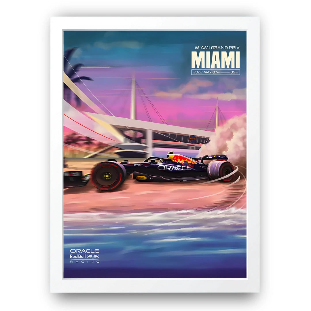 Miami Grand Prix sport poster in white frame