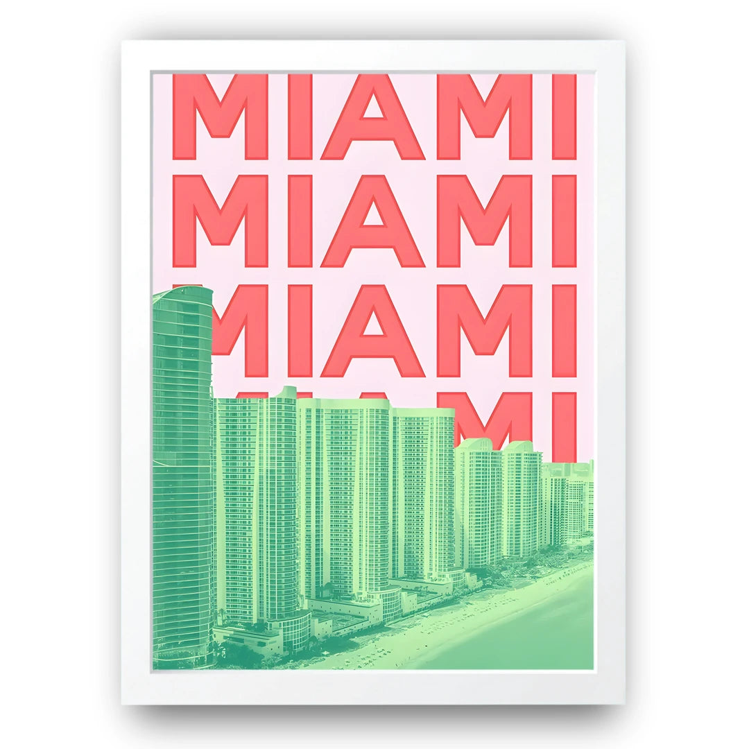 Miami Type travel poster in white frame