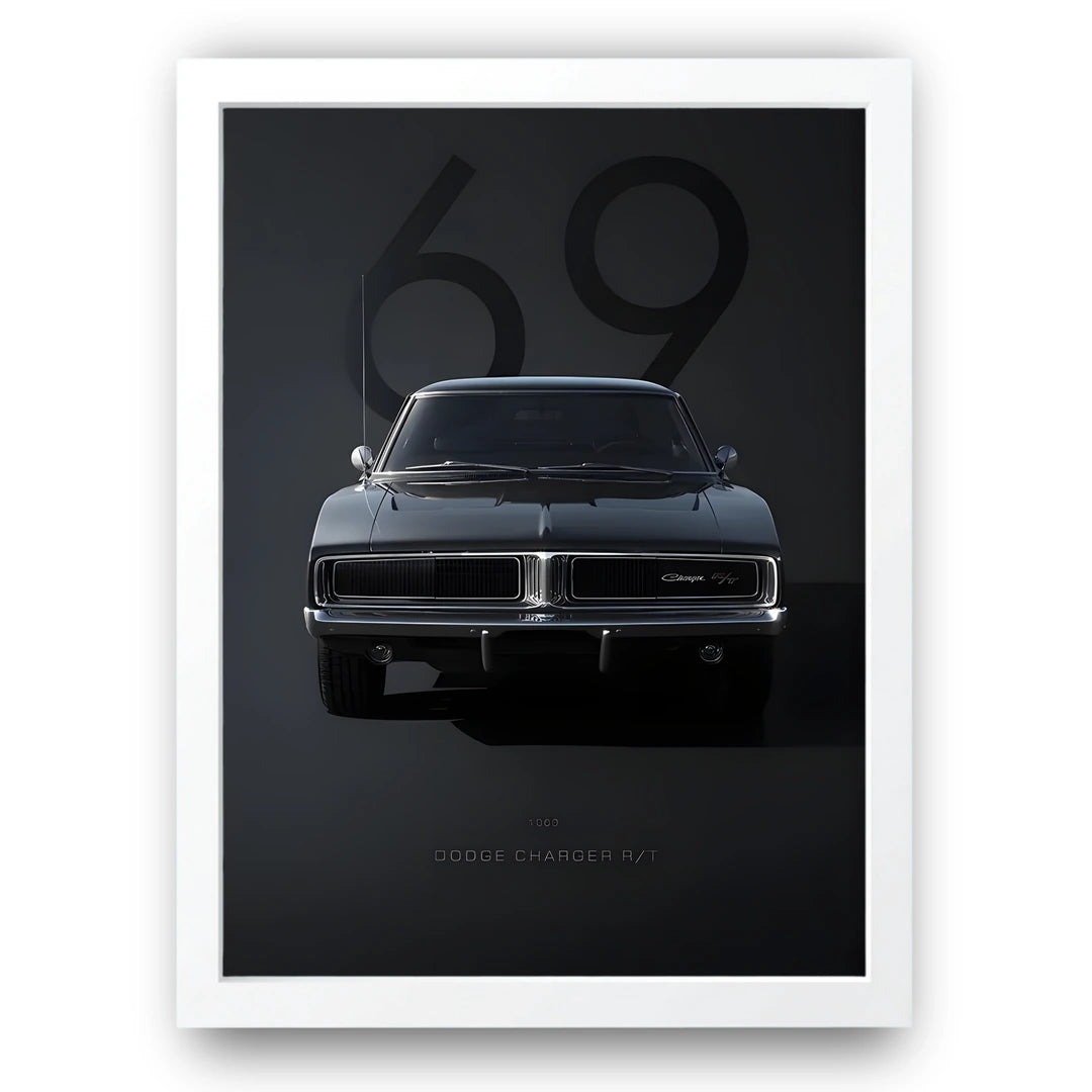 Charger Sixty Nine car poster in white frame