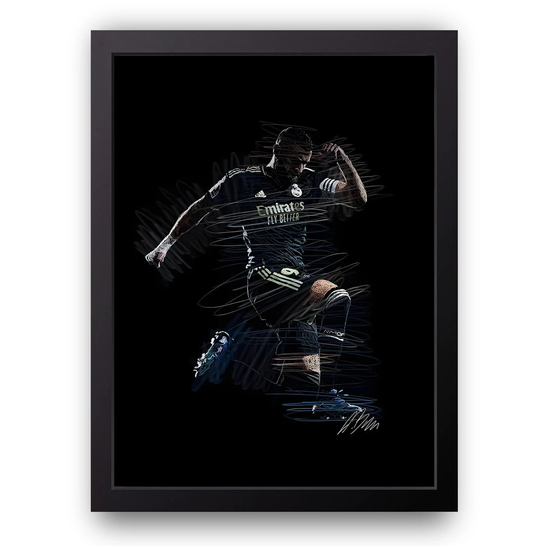 Benzema football poster in black frame
