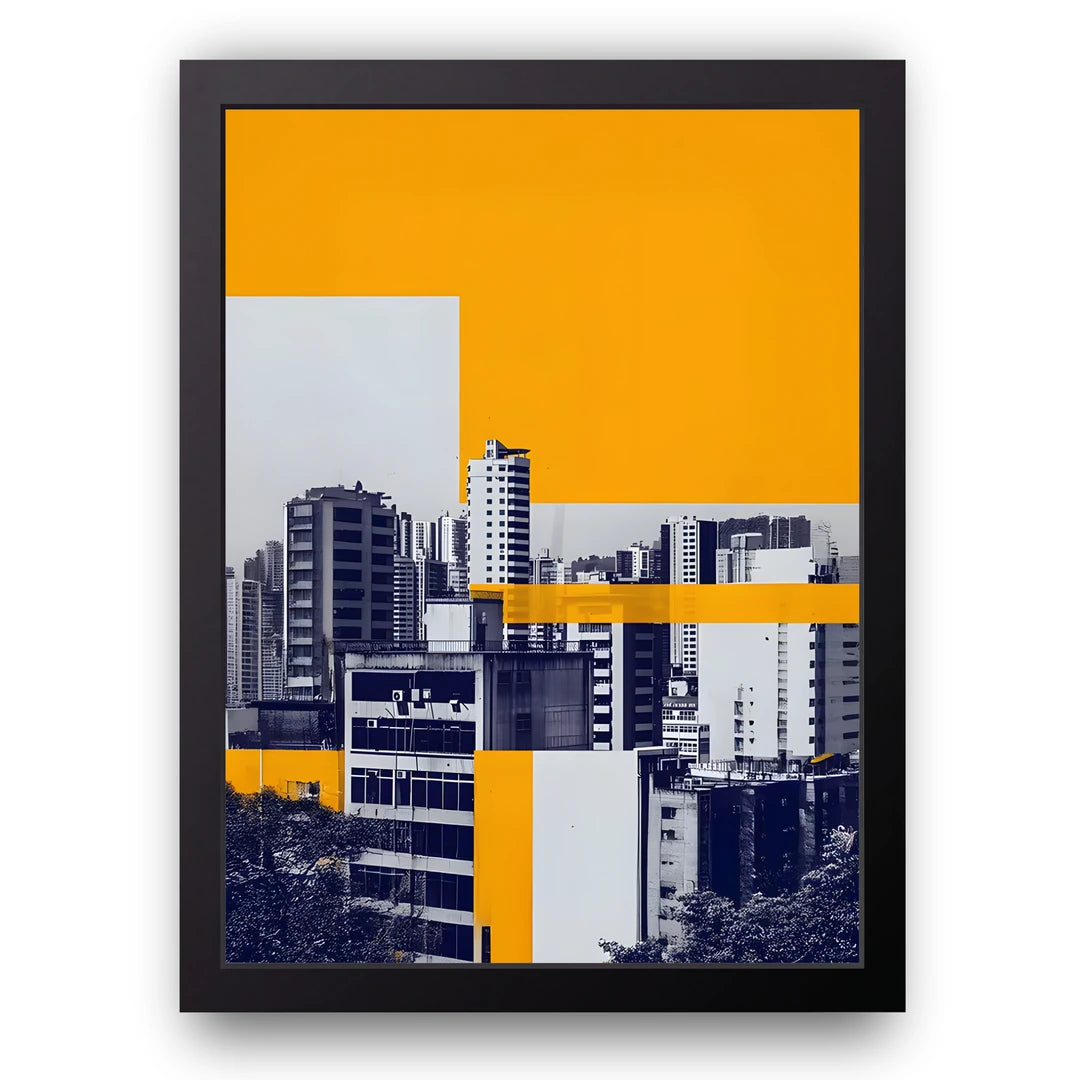 City Blocks abstract poster in black frame