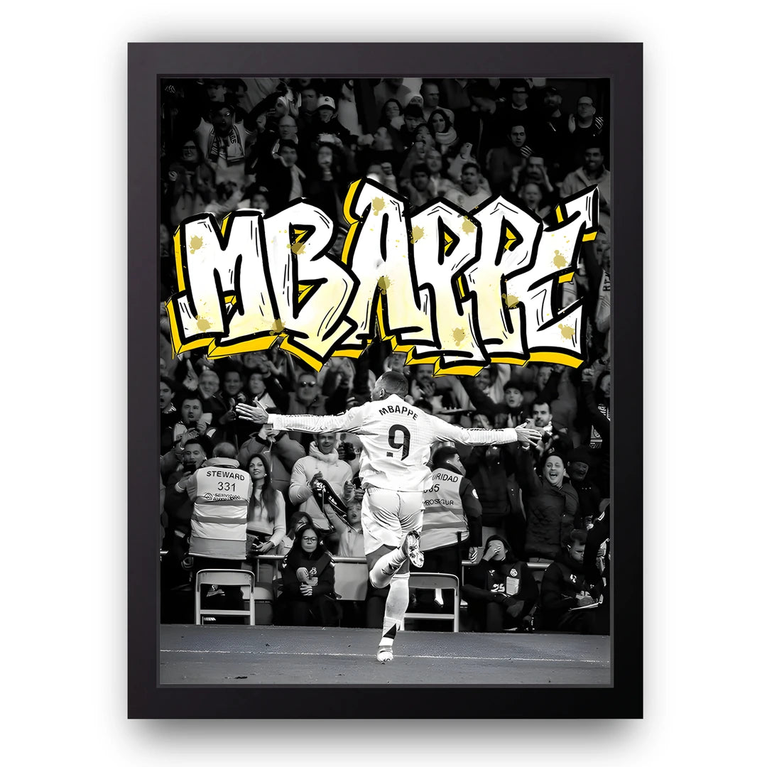 Mbappe Graffiti football legend poster in black frame