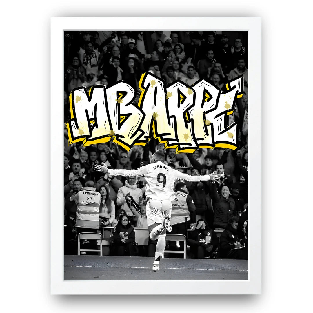 Mbappe Graffiti football legend poster in white frame