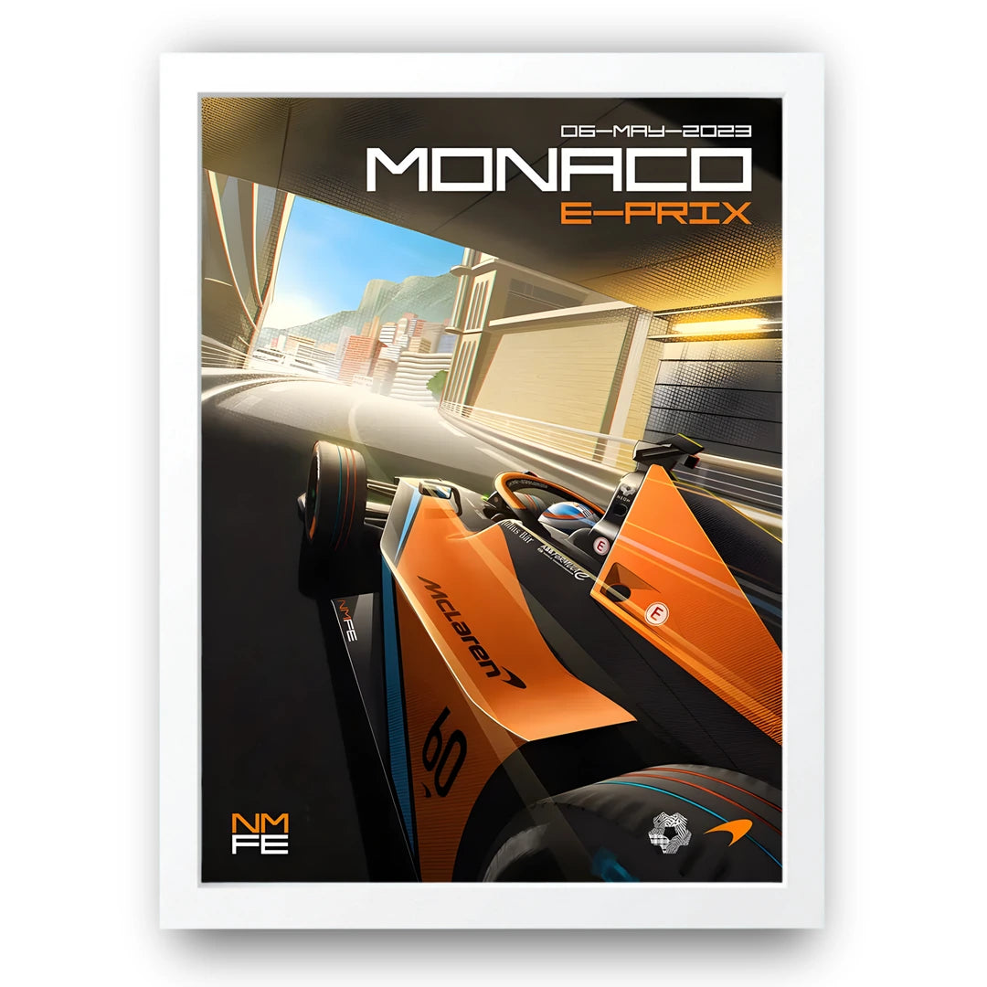 Monaco E-Prix sport poster in white frame
