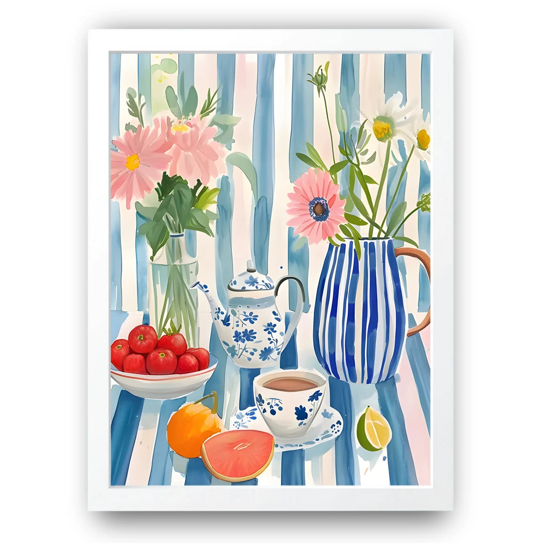 Citrus Tea Time floral poster in white frame