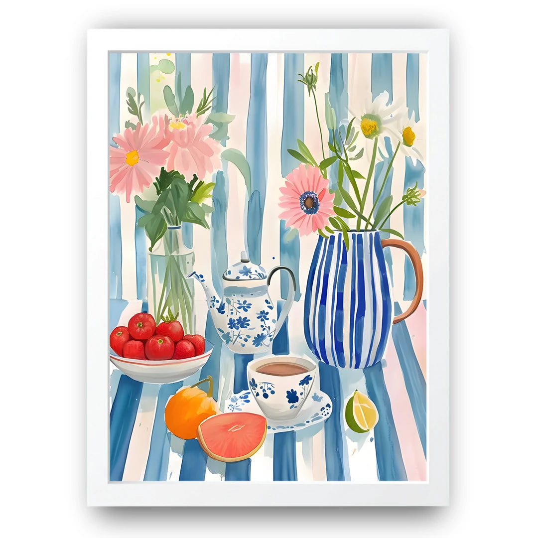 Citrus Tea Time floral poster in white frame
