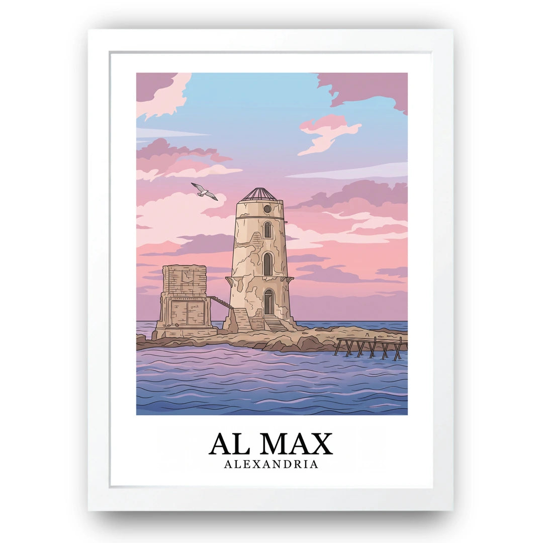 Al Max Alexandria travel poster in white frame