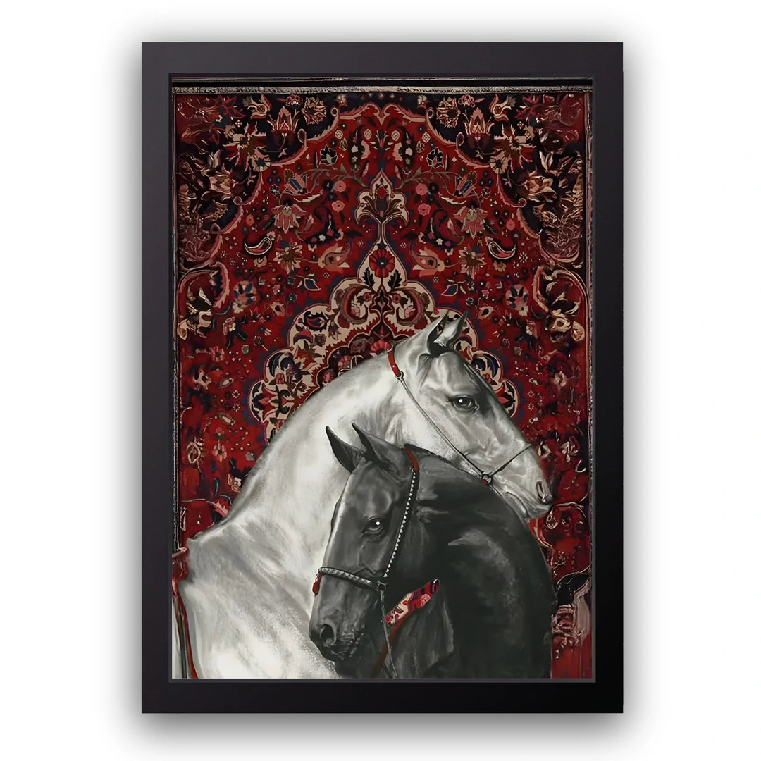 Carpet Horses animal poster in black frame