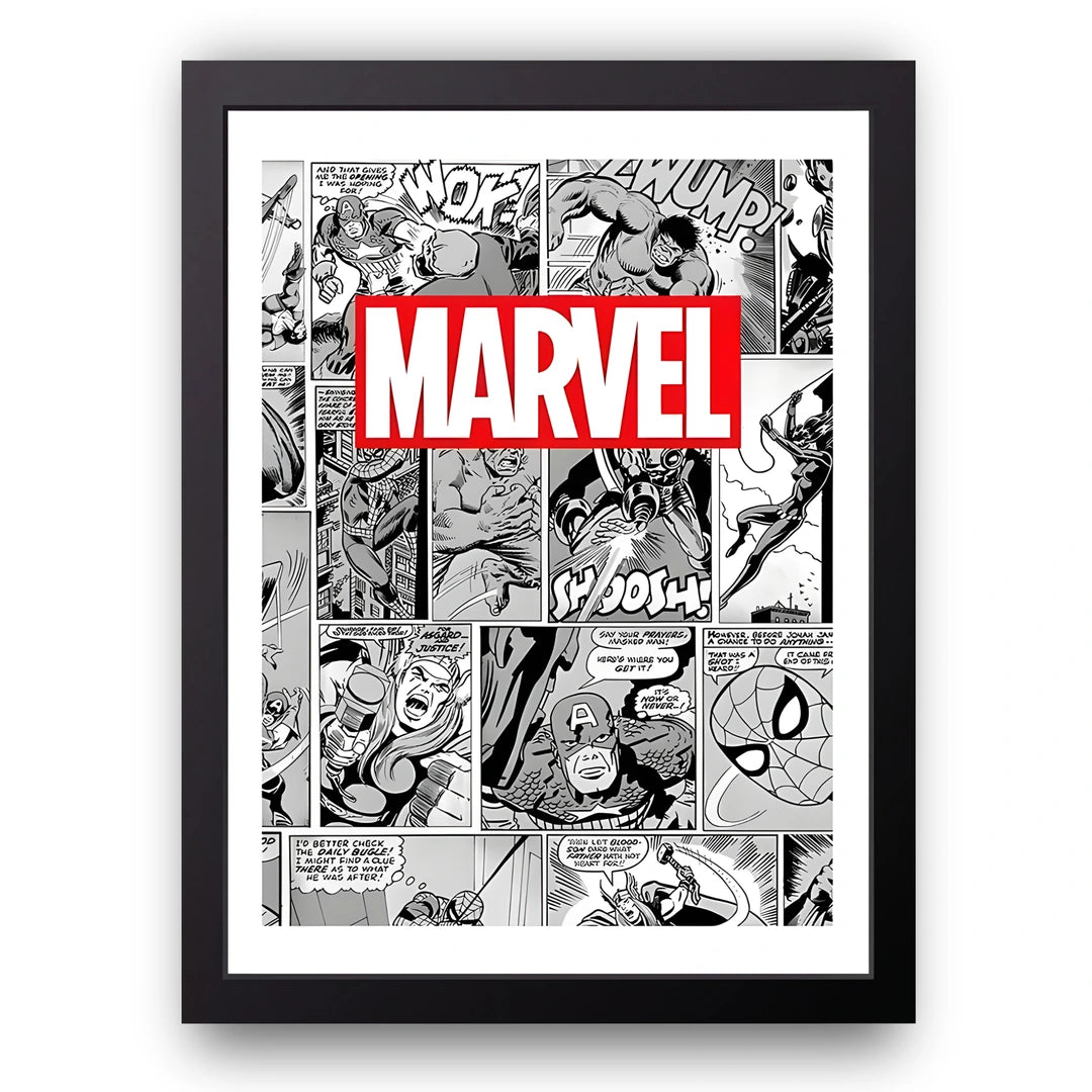 Comic Panels superhero poster in black frame