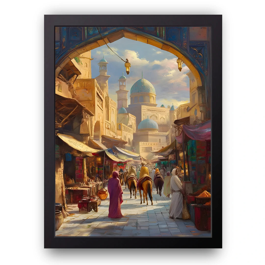 Old Bazaar art poster in black frame