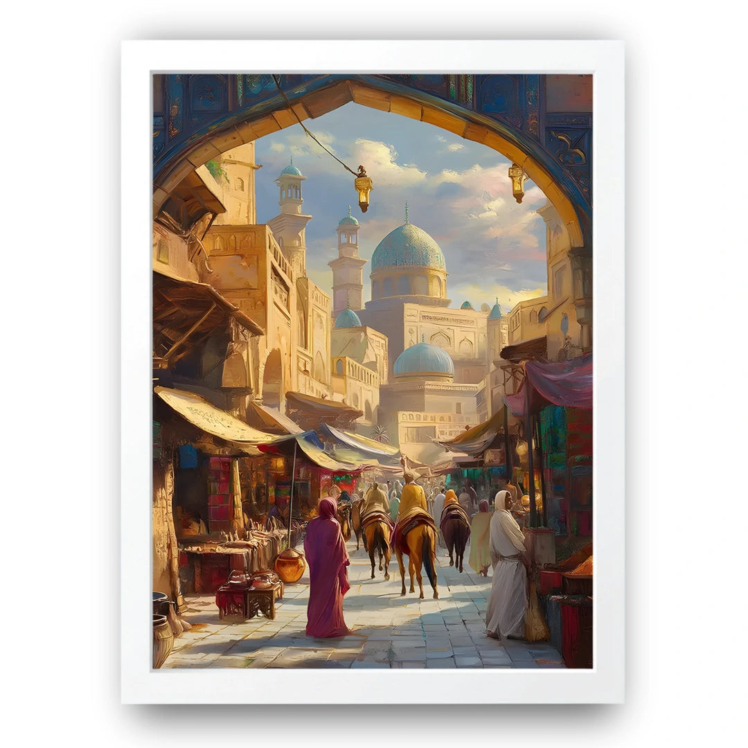 Old Bazaar art poster in white frame
