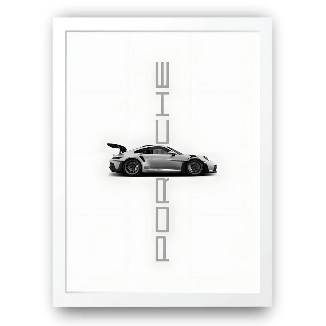 Silver Silhouette car poster in white frame