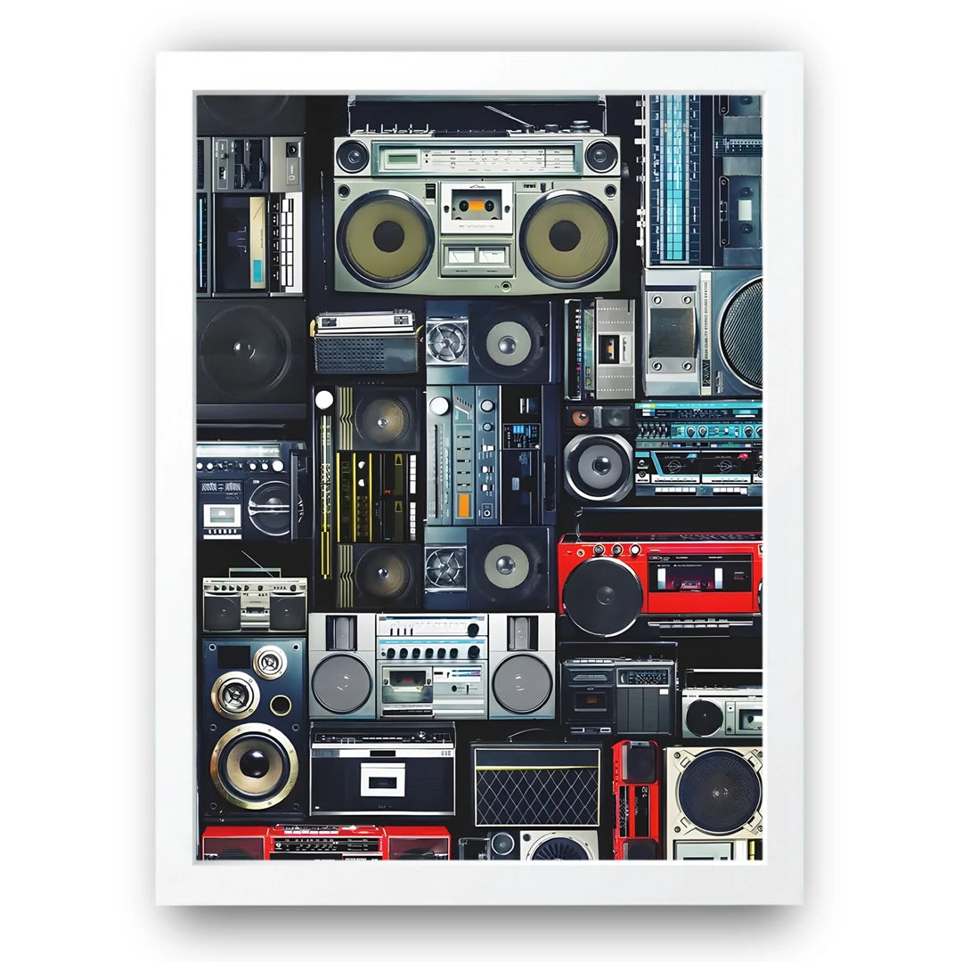 Boombox Wall retro poster in white frame