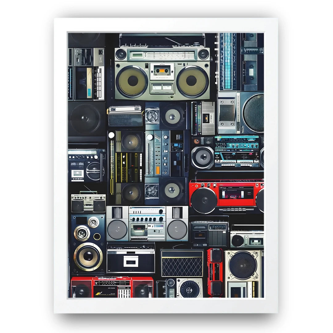 Boombox Wall retro poster in white frame