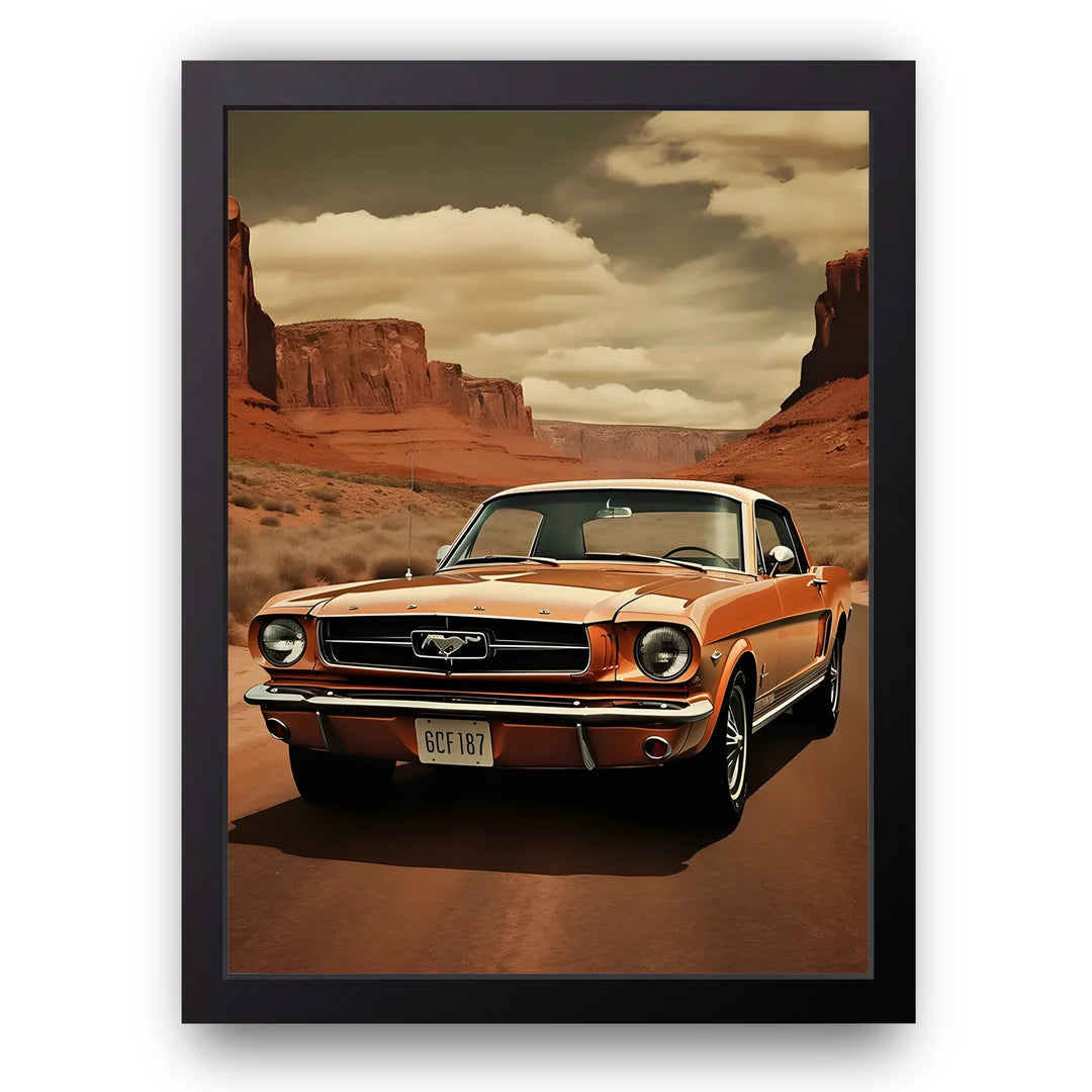 Desert Classic retro car poster in black frame
