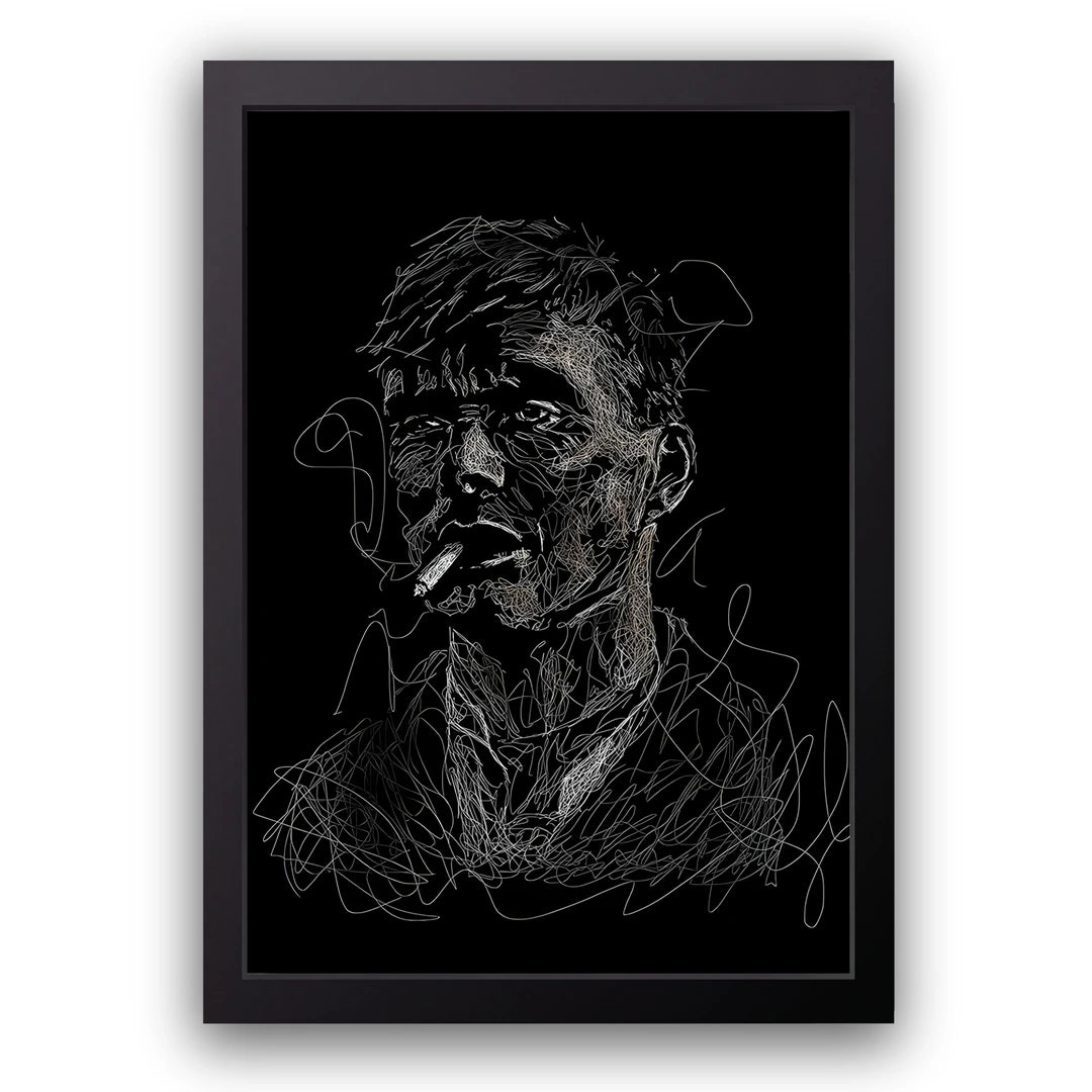 One Line Smoke line art poster in black frame