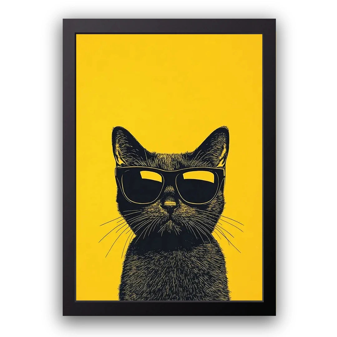 Cool cat with sunglasses poster in black frame