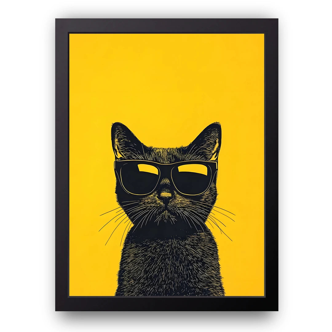 Cool cat with sunglasses poster in black frame