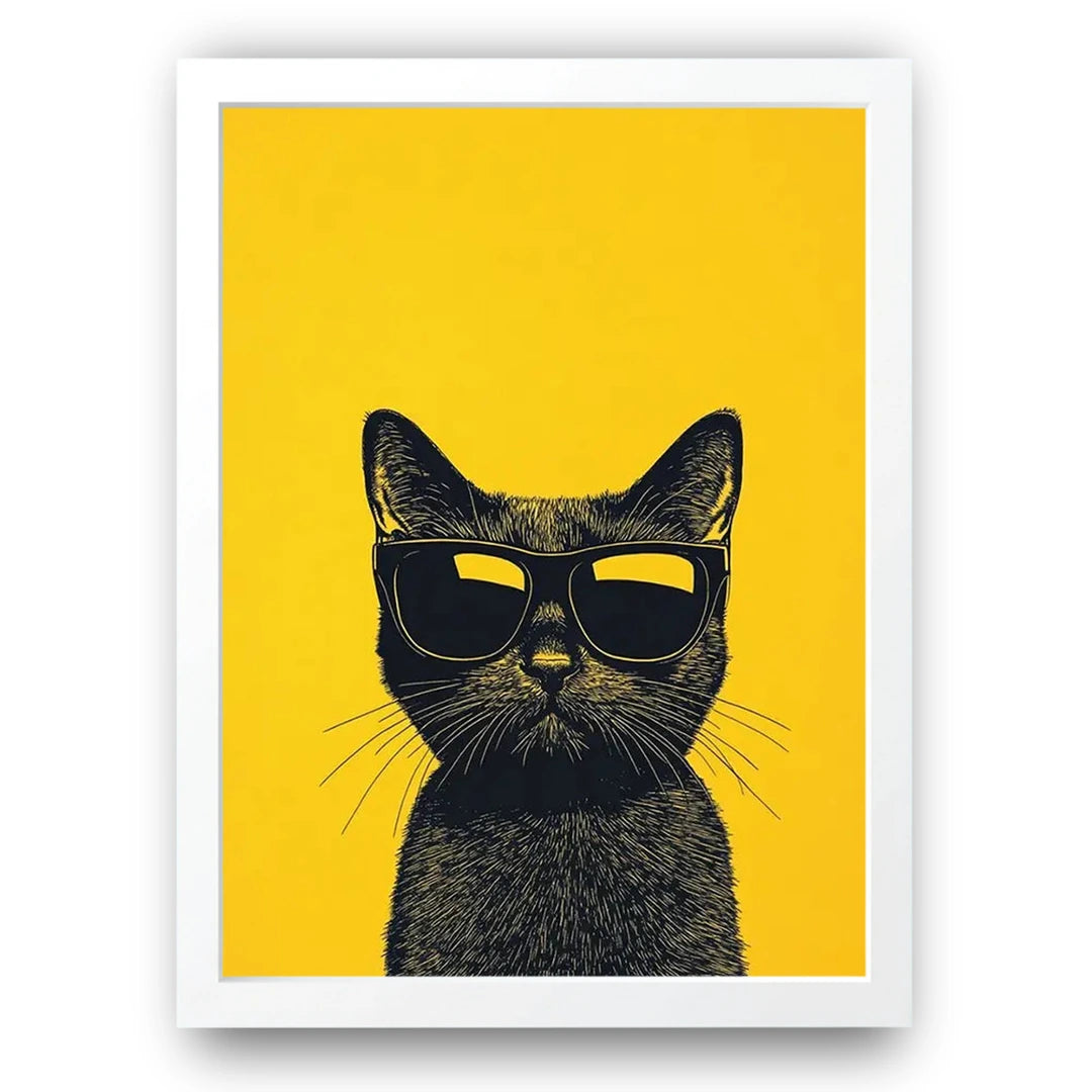 Cool cat with sunglasses poster in white frame