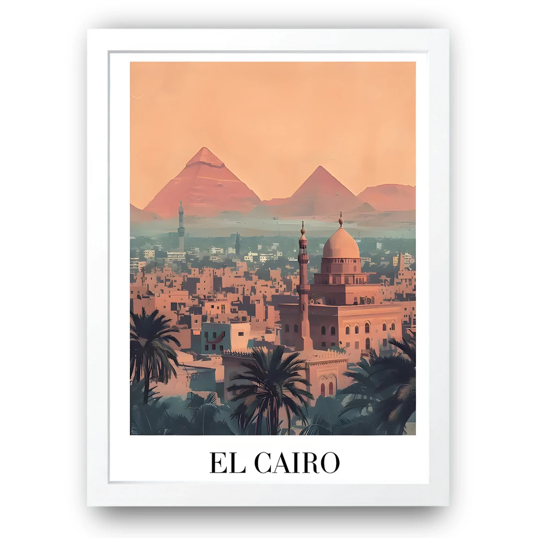 El Cairo travel poster in white frame