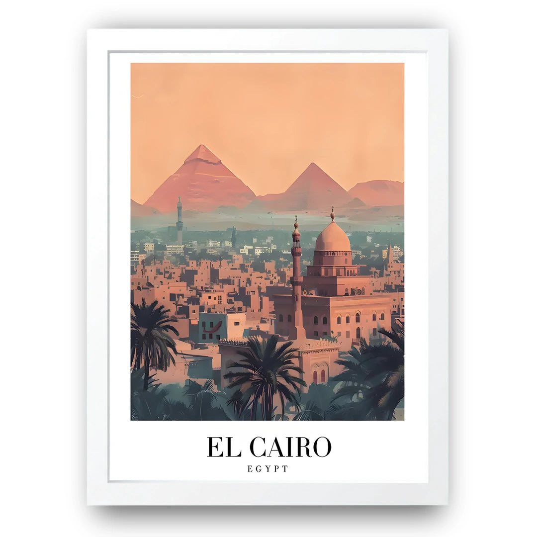 El Cairo travel poster in white frame