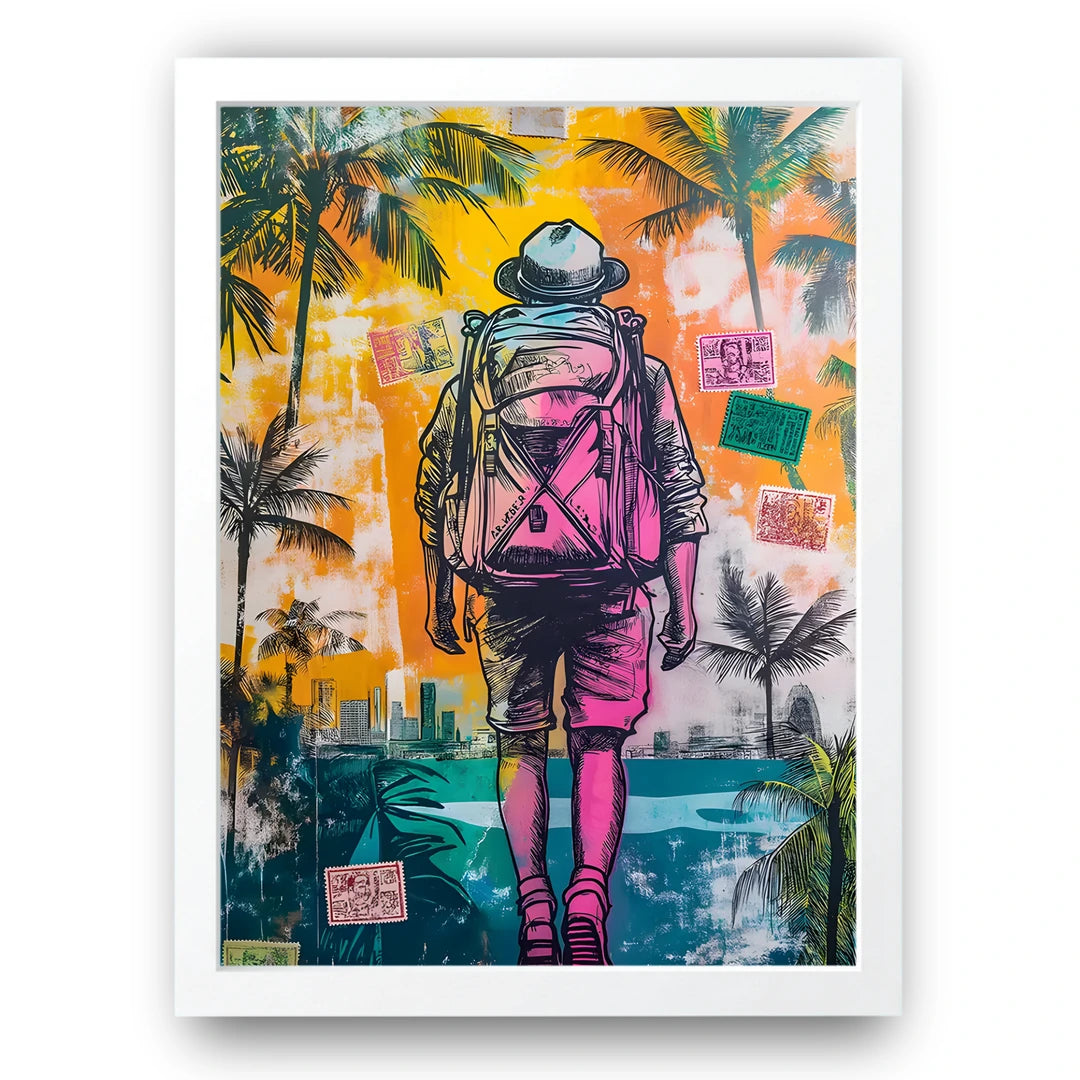Wanderer travel art poster in white frame