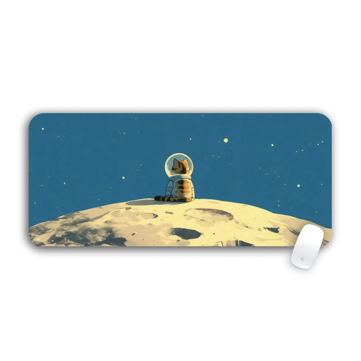 Astronaut cat sitting on the moon large mouse pad 70x30