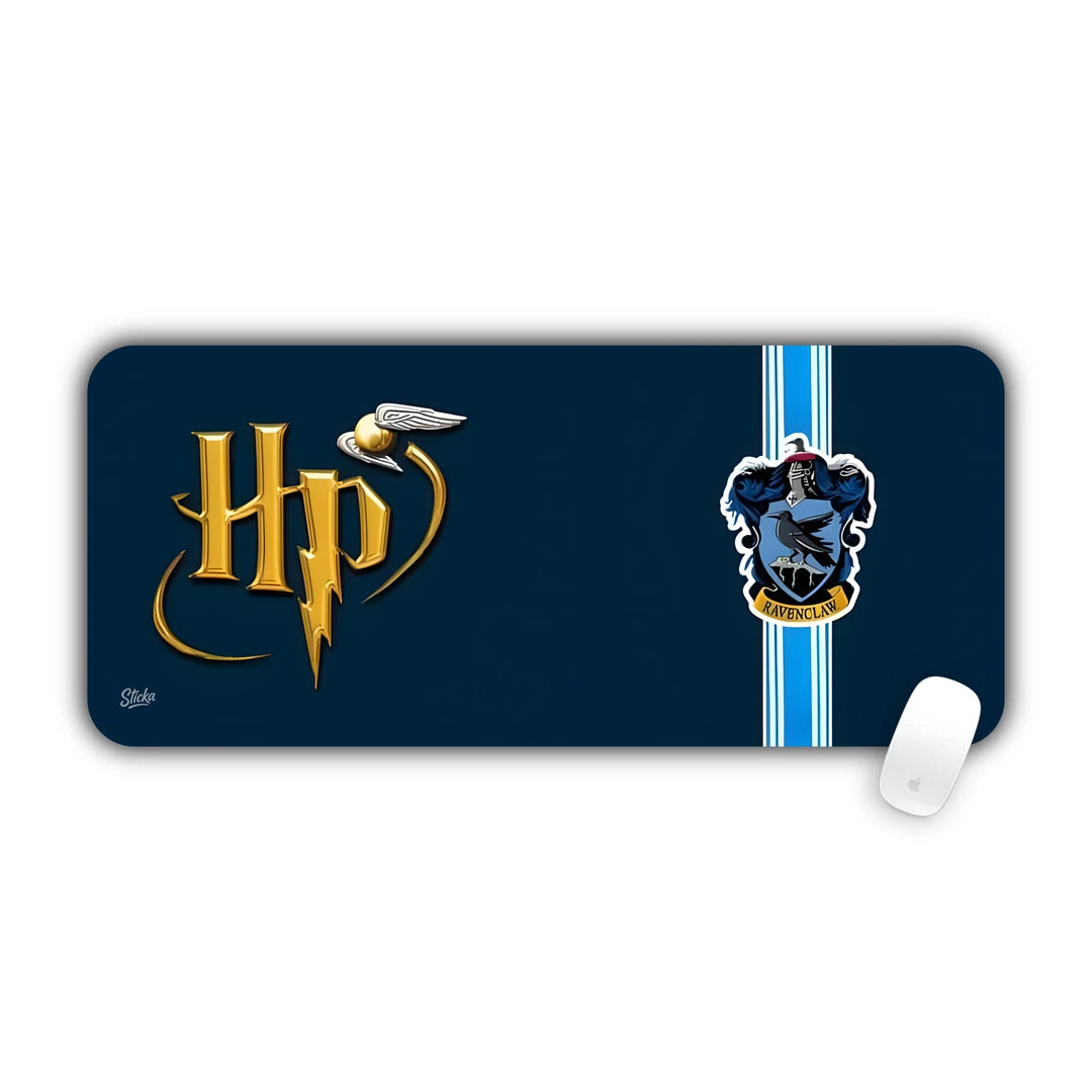 Harry Potter Ravenclaw house crest and HP logo on navy blue background desk pad 70x30