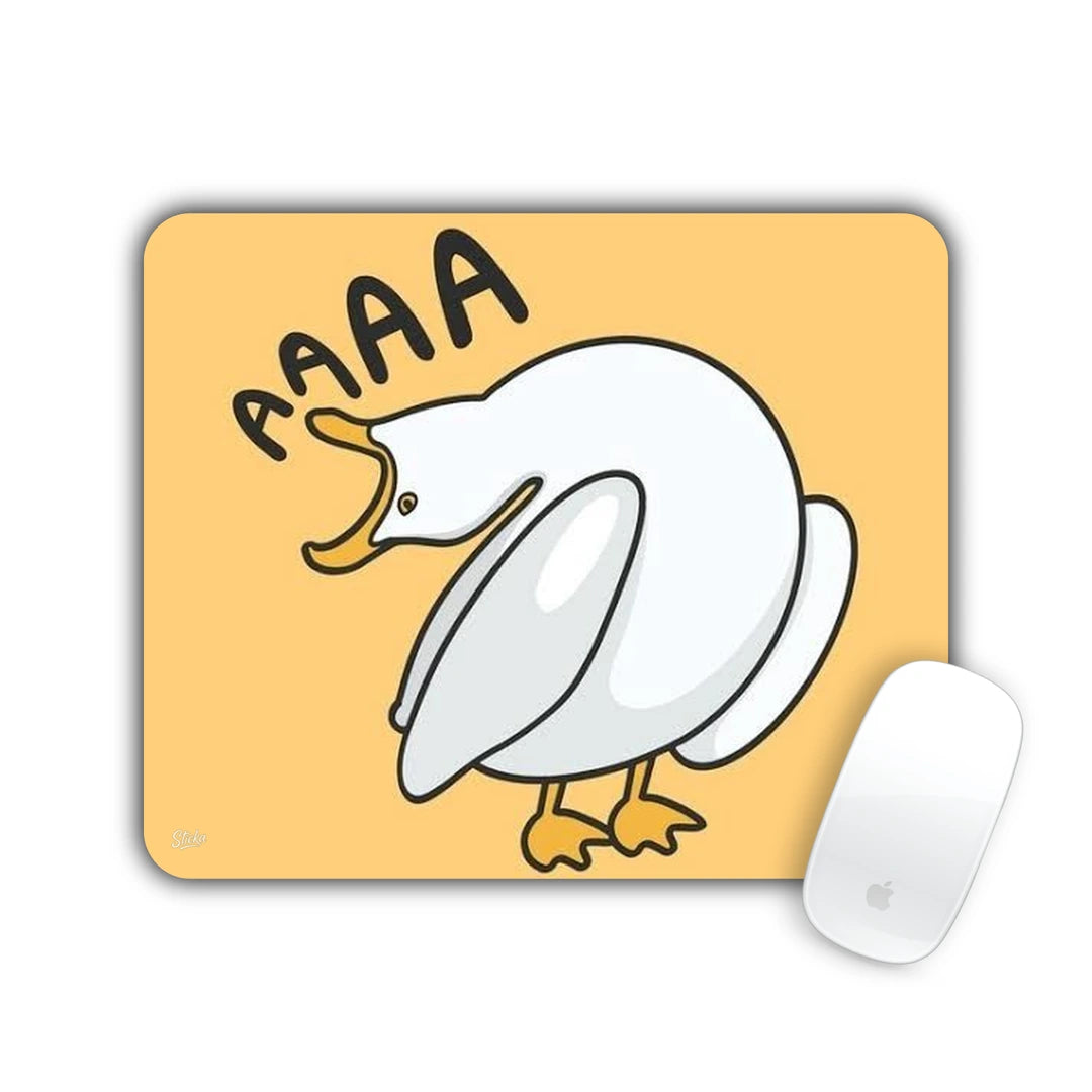 White cartoon goose screaming AAAA on a soft orange background mouse pad 23x19