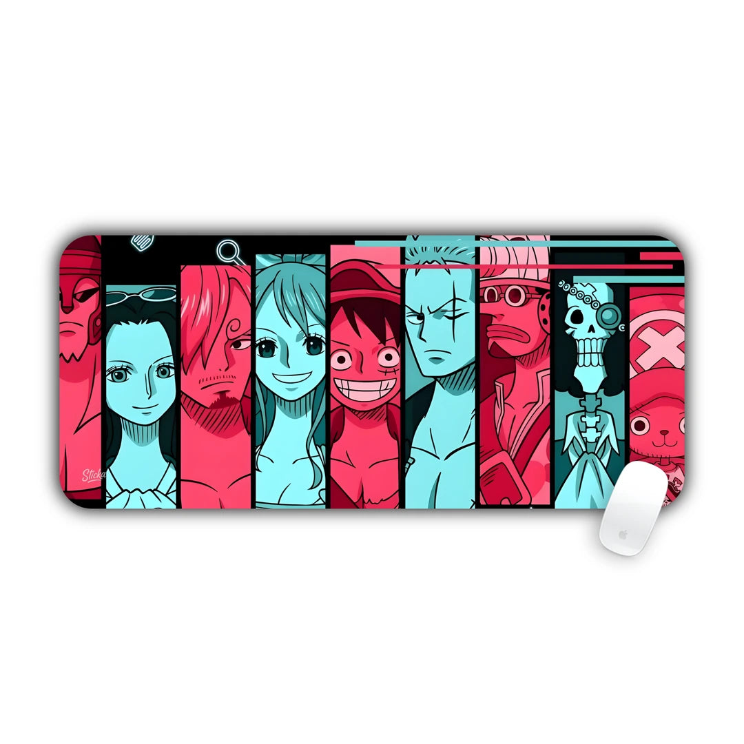 One Piece Straw Hat Pirates manga character portrait panels in vibrant colors desk pad 70x30