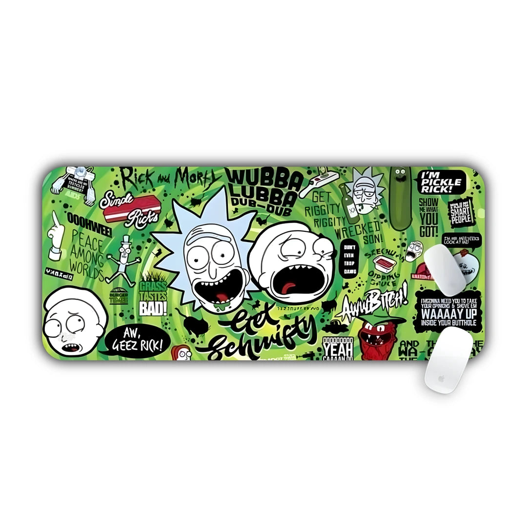 Rick and Morty doodle graffiti stickers collage with iconic catchphrases desk pad 70x30